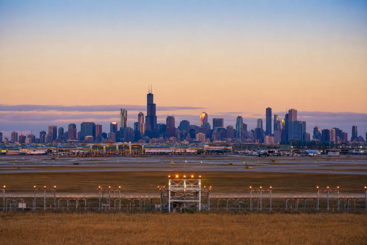 Elevated view of a United States city skyline