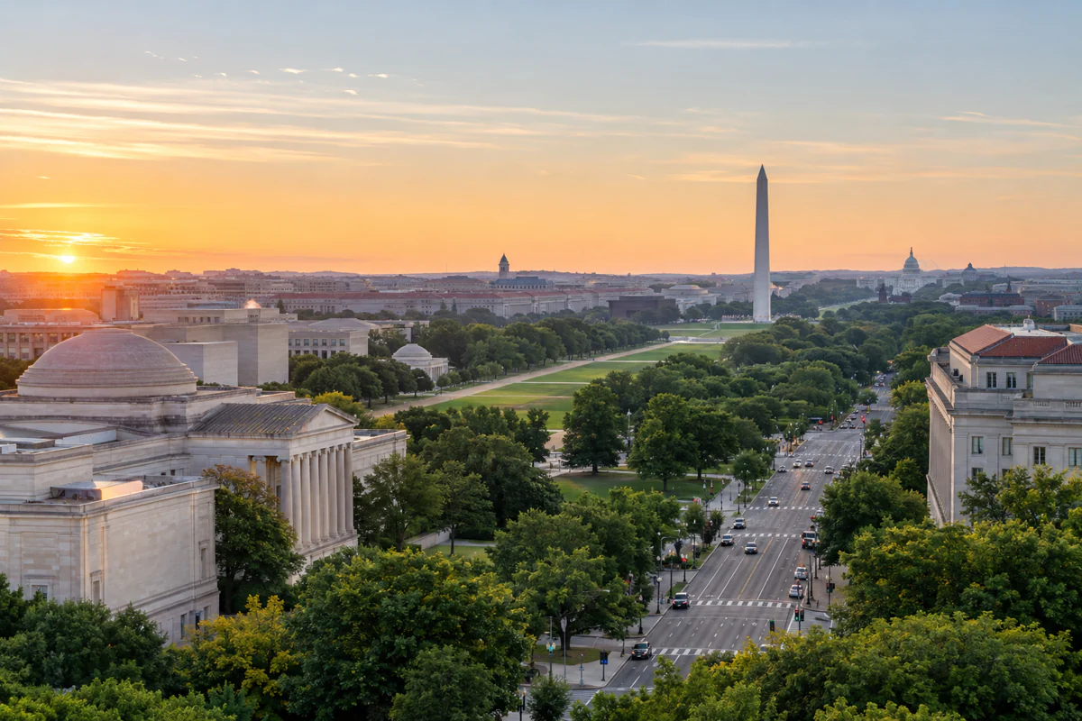 Elevated city view in Washington, DC, United States