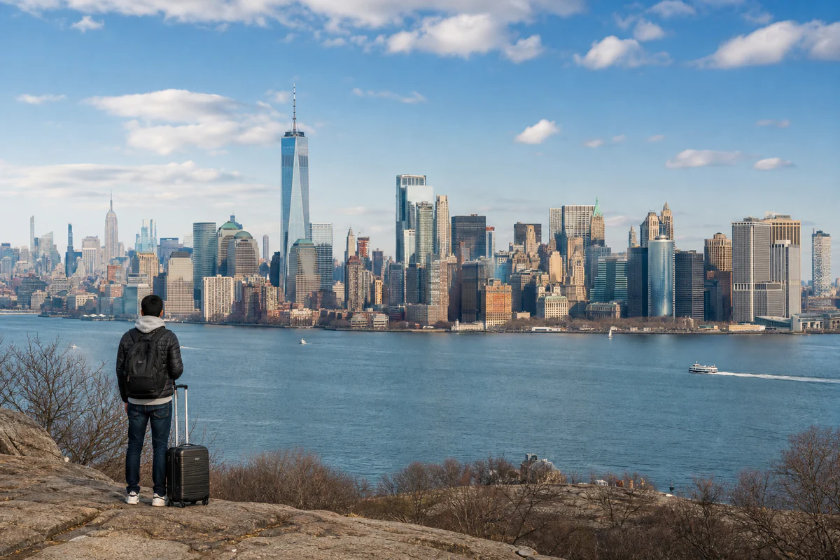 Elevated view of the New York City skyline in the United States
